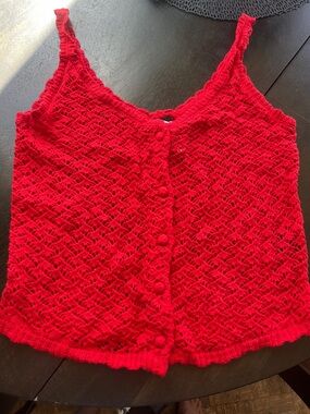 moon & madison Vibrant Red Crochet Button-Front Camisole